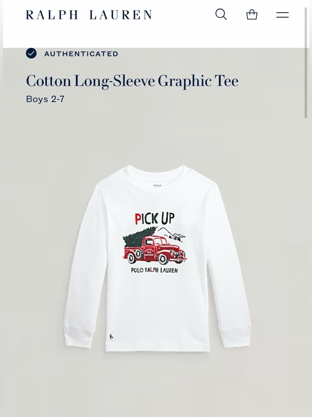 Ralph Lauren Boys' White Long-Sleeve 'Pick Up' Graphic Tee